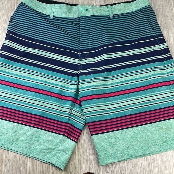 Ocean Pacific FLEX 4-way Stretch Pin Striped Board Shorts Blue Green 40 - Picture 1 of 10